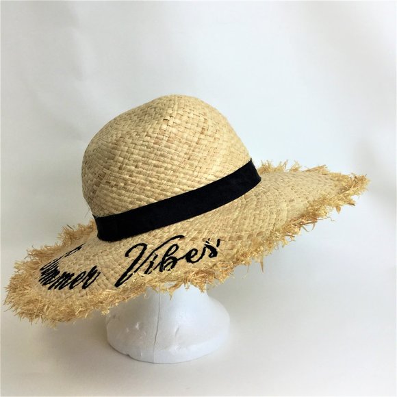 Straw hat summer vibes words floppy hat - Picture 3 of 6